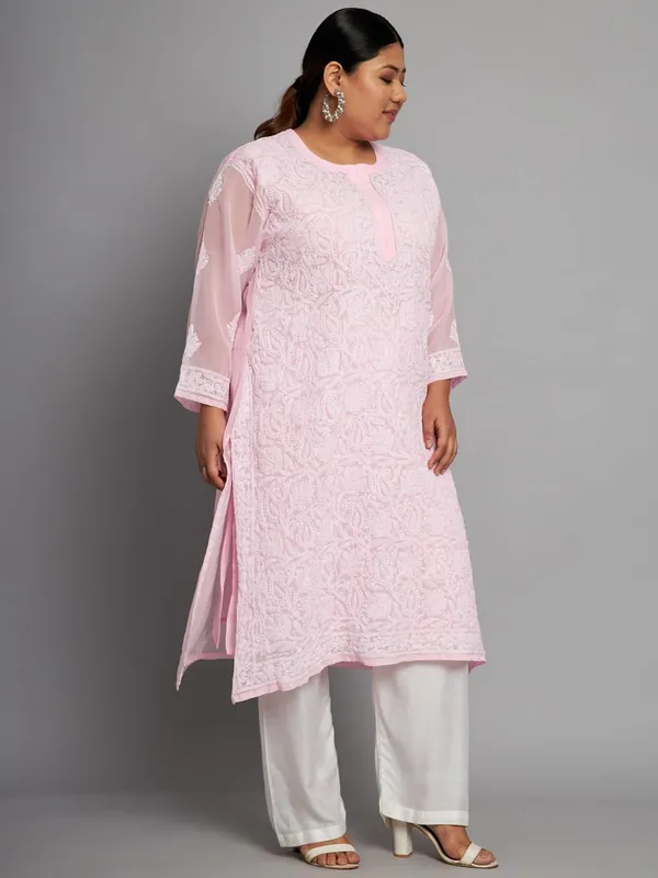 Pretty_Pink_Lucknow_Chikankari_Hand_Embroidered_Plus_Size_Long_Kurti_With_Matching_Inner_Georgette