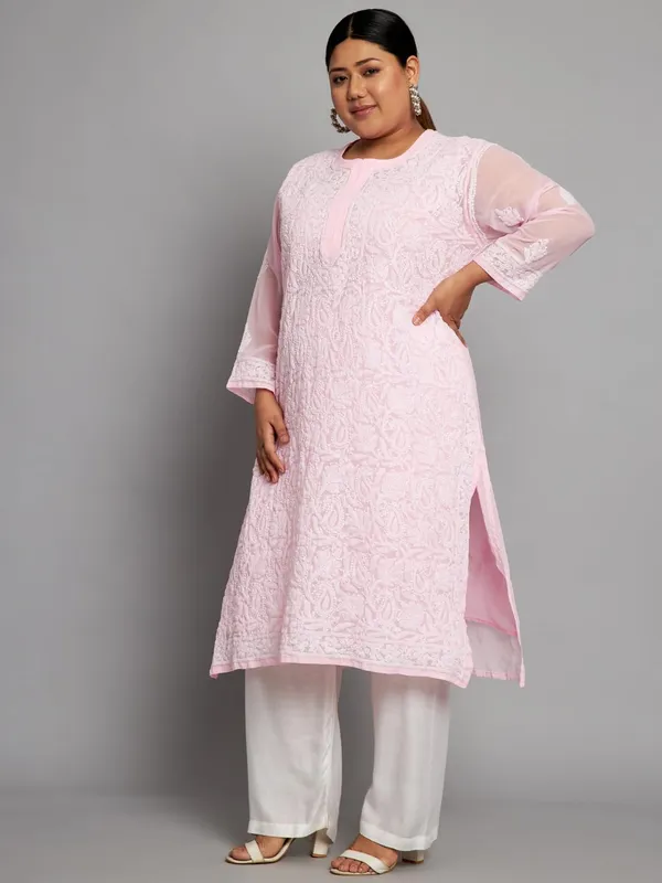 Pretty_Pink_Lucknow_Chikankari_Hand_Embroidered_Plus_Size_Long_Kurti_With_Matching_Inner_Georgette