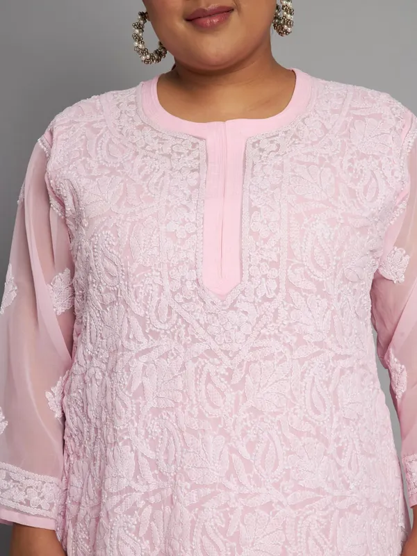 Pretty_Pink_Lucknow_Chikankari_Hand_Embroidered_Plus_Size_Long_Kurti_With_Matching_Inner_Georgette