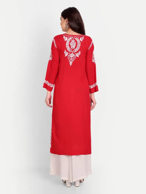 Ravishing_Red_Lucknow_Chikankari_Hand_Embroidered_Long_Kurta_Cotton