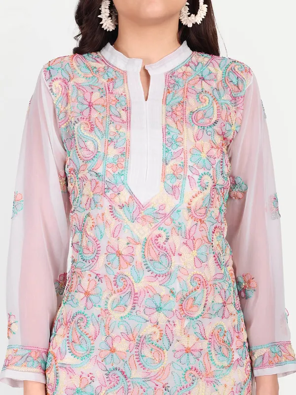 Pristine_White_Lucknow_Chikankari_Resham_Thread_Hand_Embroidered_Long_Kurta_Georgette