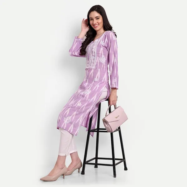 Indiankala4u_Lucknow_Chikankari_Hand_Embroidered_Kurta_Ikat_Cotton