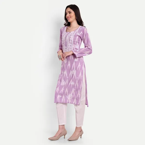 Indiankala4u_Lucknow_Chikankari_Hand_Embroidered_Kurta_Ikat_Cotton