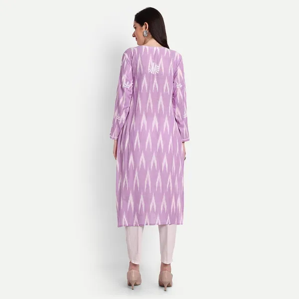 Indiankala4u_Lucknow_Chikankari_Hand_Embroidered_Kurta_Ikat_Cotton