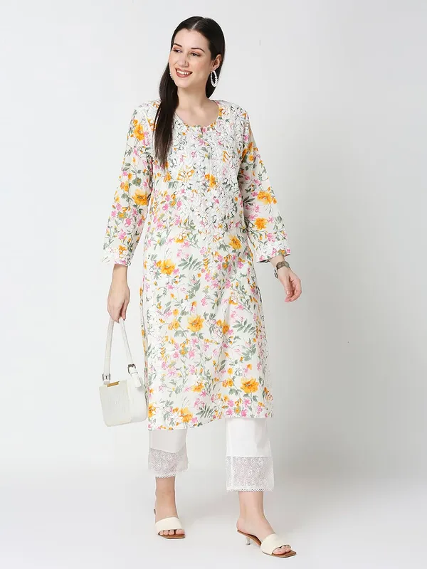 Yellow_Lucknow_Chikankari_Hand_Embroidered_Kurta_Mulmul_Cotton