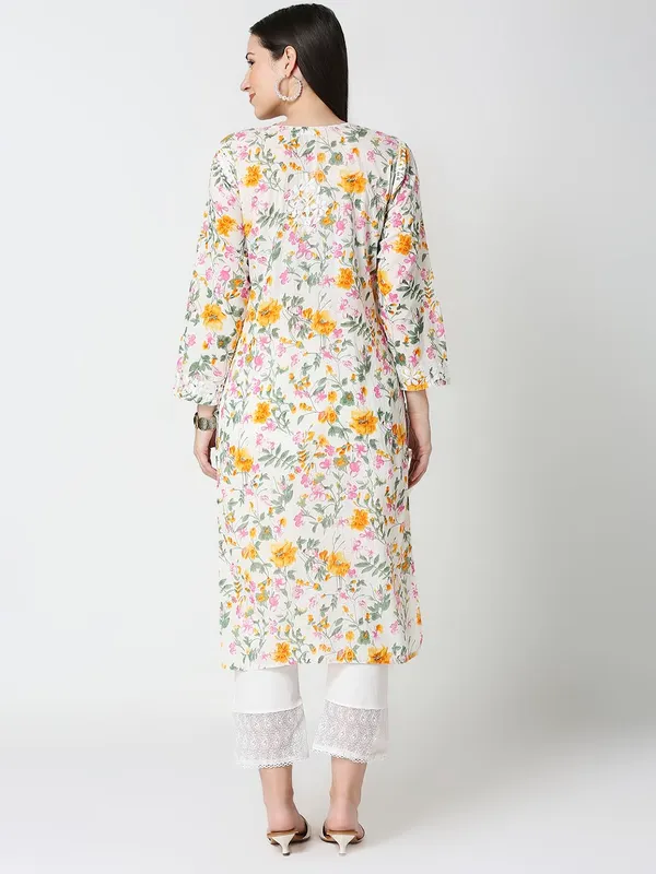 Yellow_Lucknow_Chikankari_Hand_Embroidered_Kurta_Mulmul_Cotton