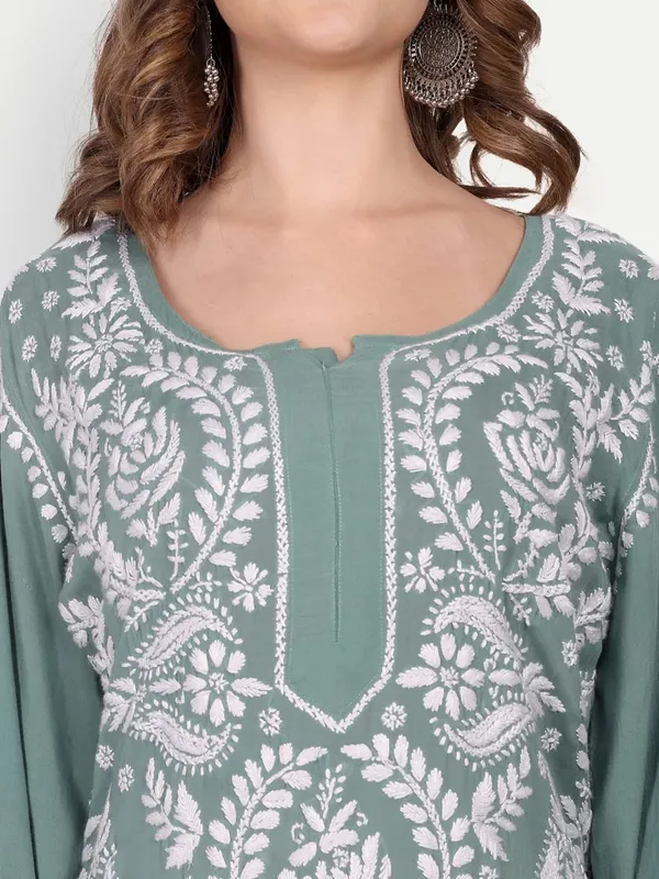 Sage_Green_Lucknow_Chikankari_Hand_Embroidered_Kurta_Cotton