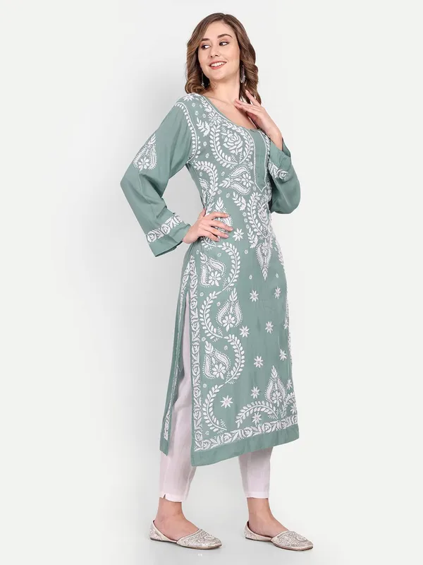 Sage_Green_Lucknow_Chikankari_Hand_Embroidered_Kurta_Cotton