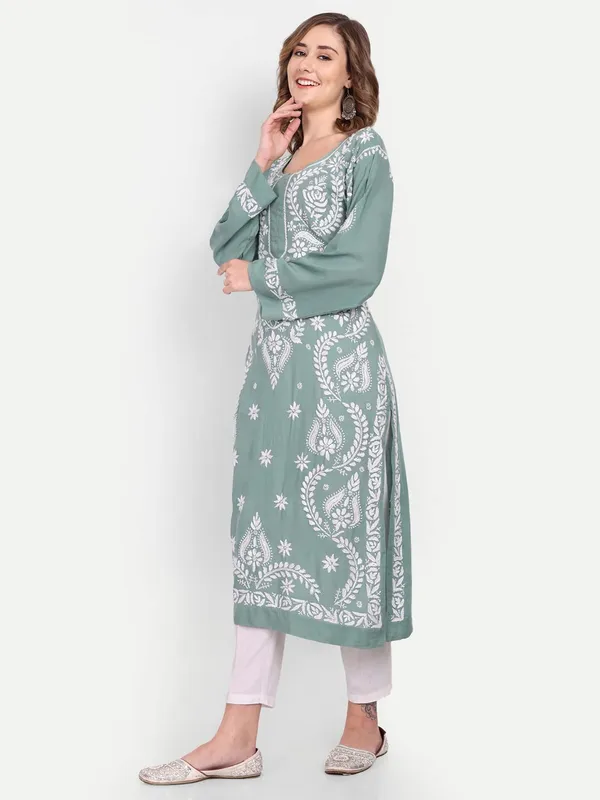 Sage_Green_Lucknow_Chikankari_Hand_Embroidered_Kurta_Cotton