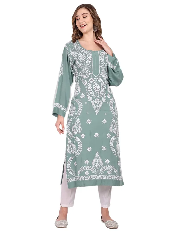 Sage_Green_Lucknow_Chikankari_Hand_Embroidered_Kurta_Cotton