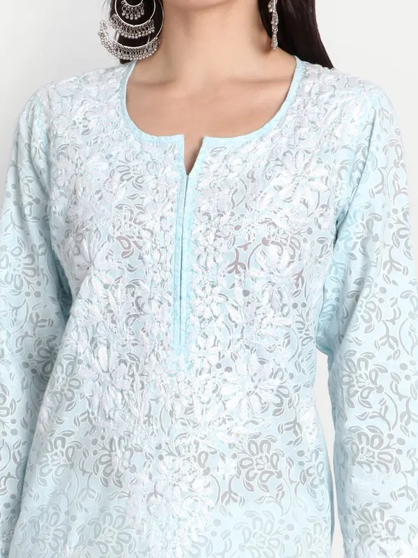 Ice_Blue_Lucknow_Chikankari_Hand_Embroidered_Kurti_Brasso_Cotton