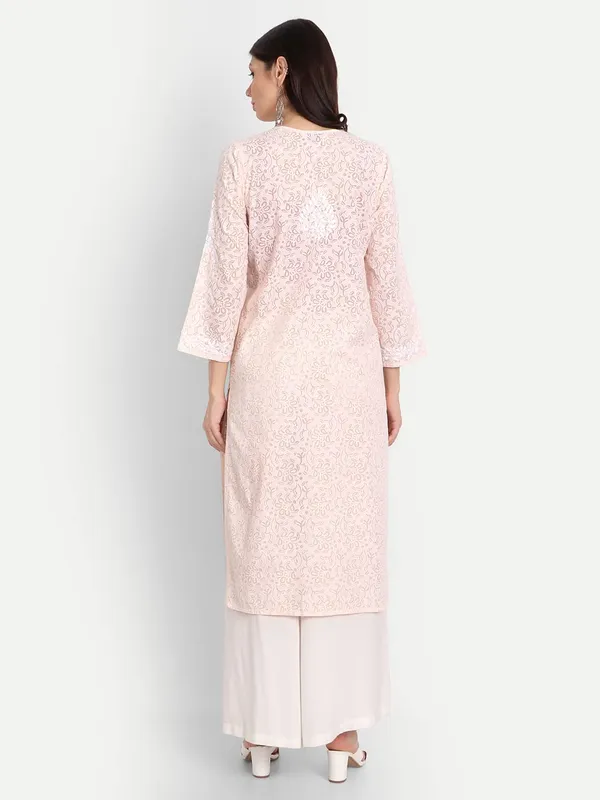 Peachpuff_Lucknow_Chikankari_Hand_Embroidered_Kurti_Brasso_Cotton