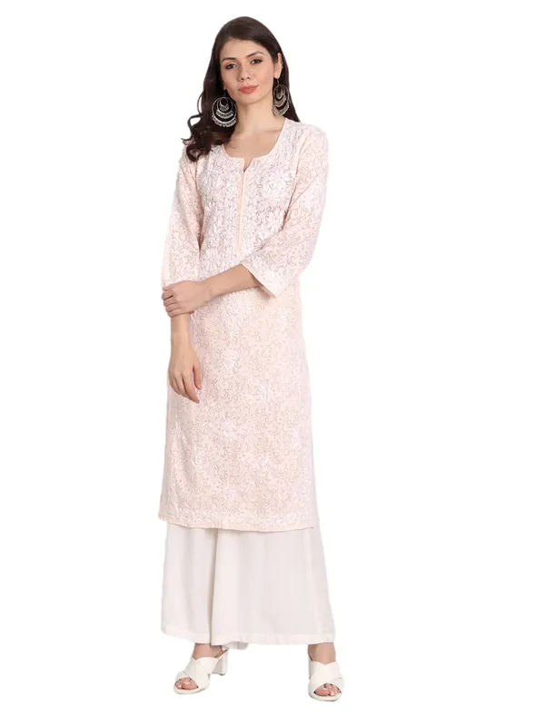Peachpuff_Lucknow_Chikankari_Hand_Embroidered_Kurti_Brasso_Cotton