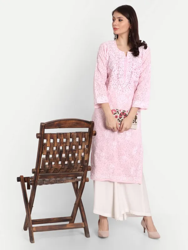 Pretty_Pink_Lucknow_Chikankari_Hand_Embroidered_Kurti_Brasso_Cotton
