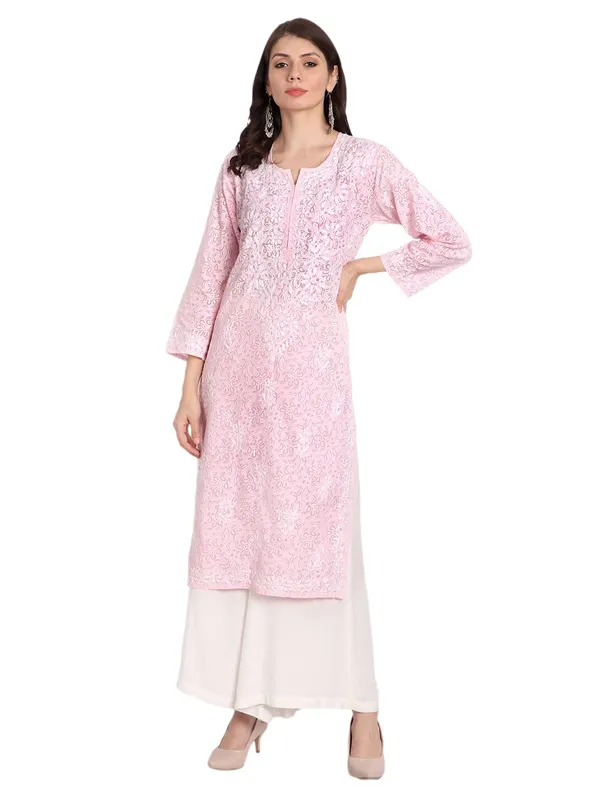 Pretty_Pink_Lucknow_Chikankari_Hand_Embroidered_Kurti_Brasso_Cotton