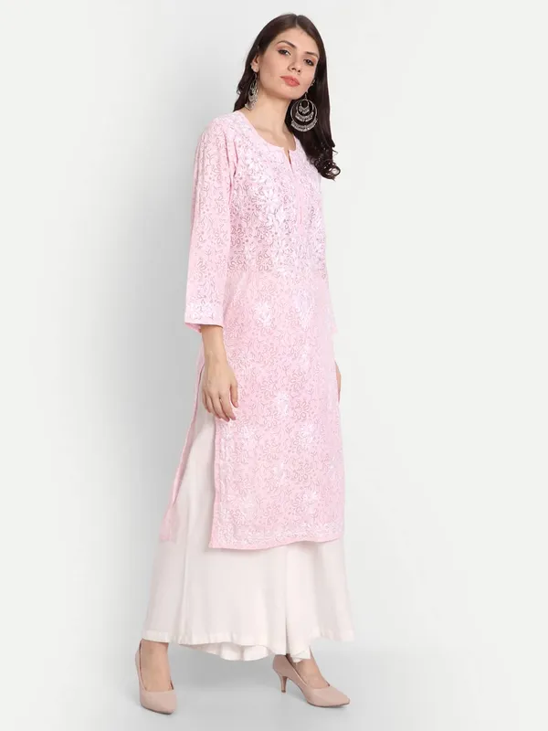 Pretty_Pink_Lucknow_Chikankari_Hand_Embroidered_Kurti_Brasso_Cotton