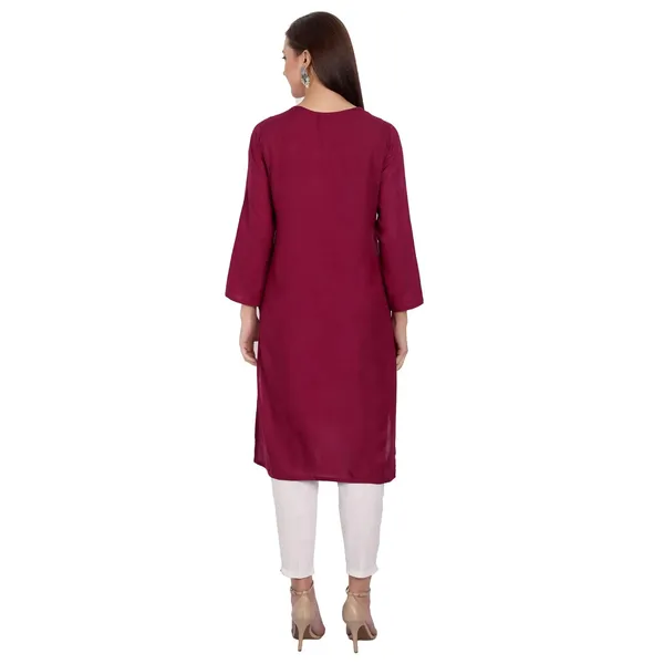 Wine_Embroidered_Long_Kurti_Rayon