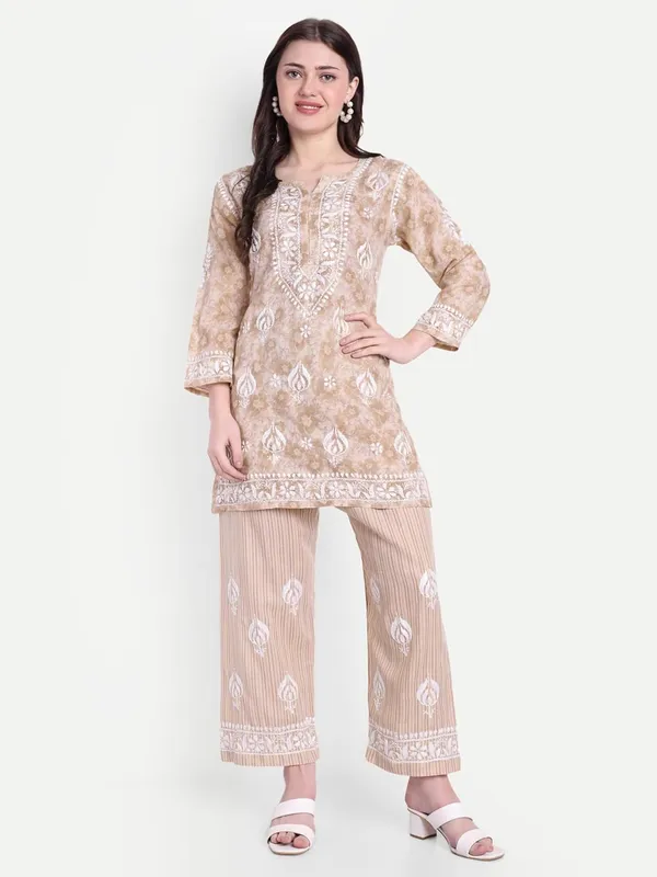 Beige_Chikankari_Hand_Embroidered_Co-Ord_Set_Cotton_Blend