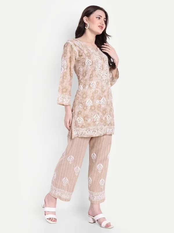 Beige_Chikankari_Hand_Embroidered_Co-Ord_Set_Cotton_Blend