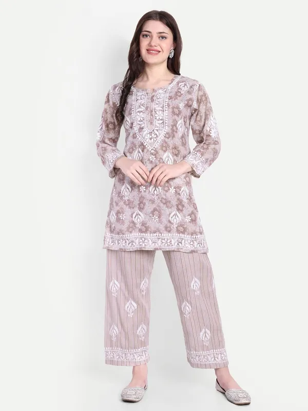 Wine_Chikankari_Hand_Embroidered_Co-Ord_Set_Cotton_Blend