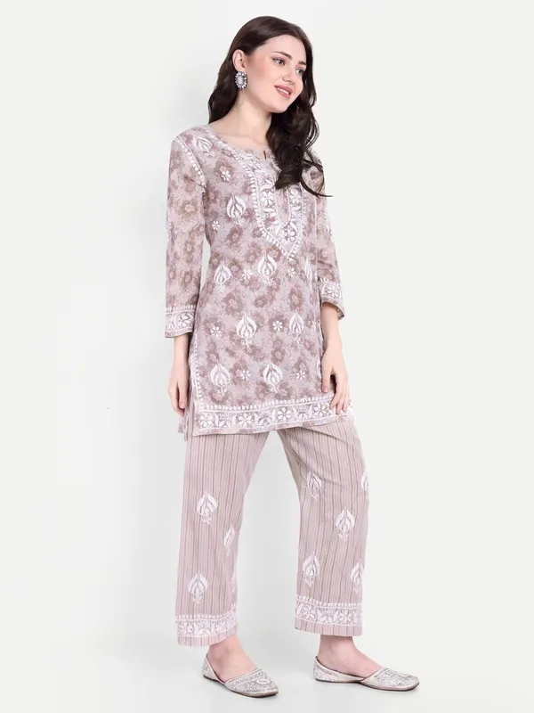 Wine_Chikankari_Hand_Embroidered_Co-Ord_Set_Cotton_Blend
