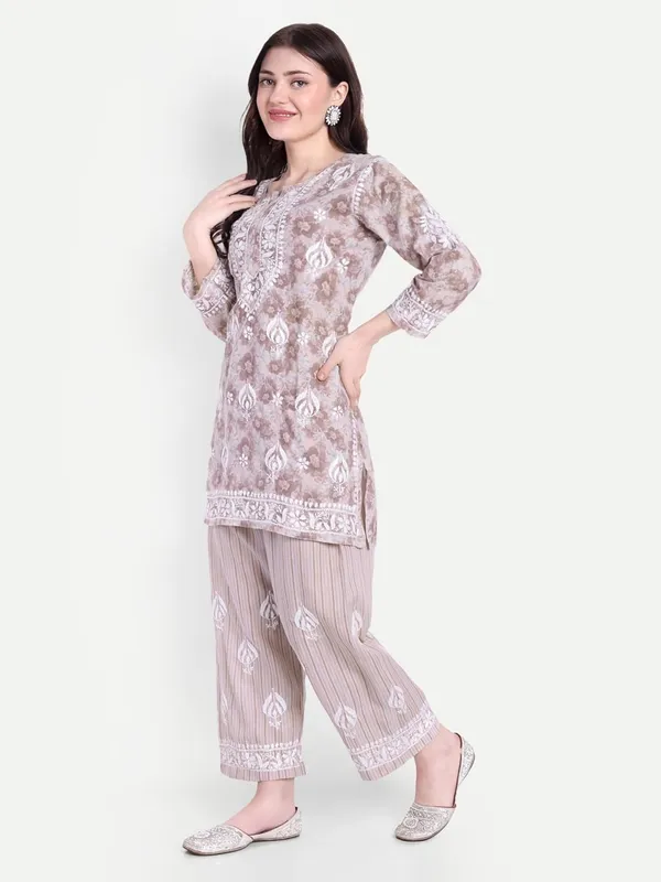 Wine_Chikankari_Hand_Embroidered_Co-Ord_Set_Cotton_Blend