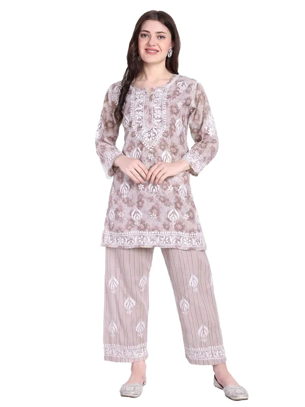 Wine_Chikankari_Hand_Embroidered_Co-Ord_Set_Cotton_Blend