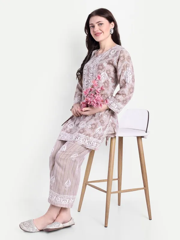 Wine_Chikankari_Hand_Embroidered_Co-Ord_Set_Cotton_Blend