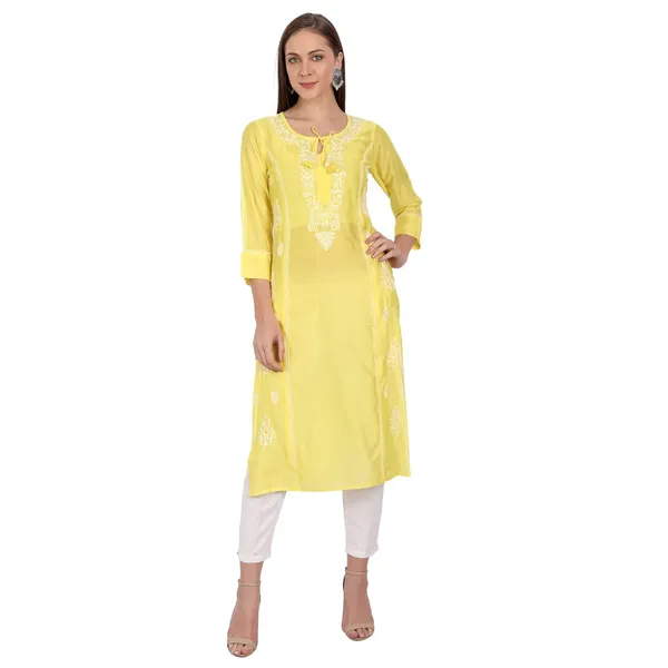 Sunshine_Yellow_Lucknow_Chikankari_Hand_Embroidered_Long_Kurti_Chanderi_Silk