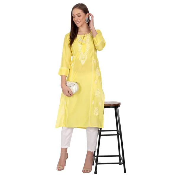 Sunshine_Yellow_Lucknow_Chikankari_Hand_Embroidered_Long_Kurti_Chanderi_Silk
