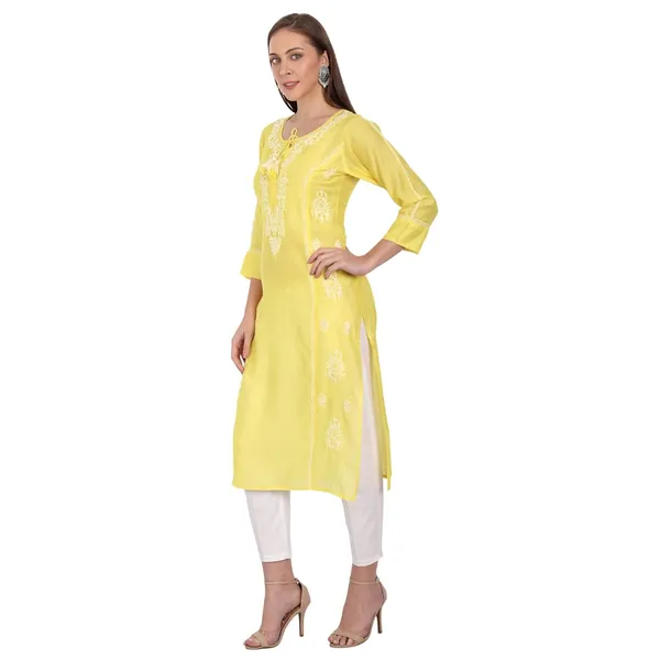 Sunshine_Yellow_Lucknow_Chikankari_Hand_Embroidered_Long_Kurti_Chanderi_Silk