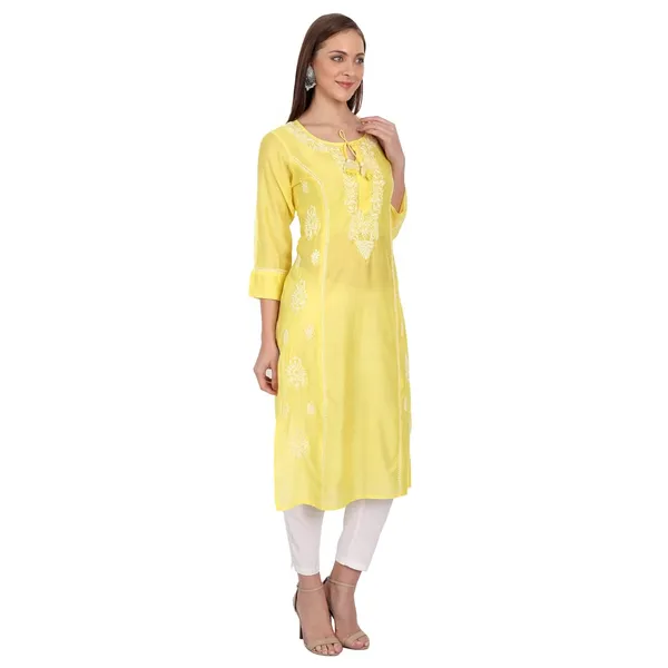 Sunshine_Yellow_Lucknow_Chikankari_Hand_Embroidered_Long_Kurti_Chanderi_Silk
