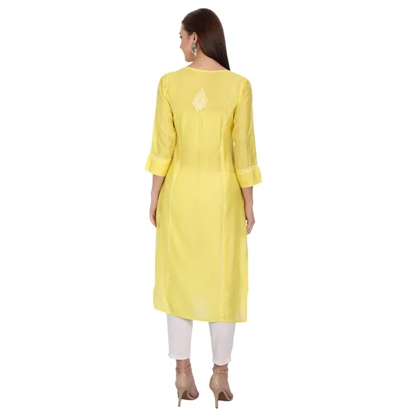 Sunshine_Yellow_Lucknow_Chikankari_Hand_Embroidered_Long_Kurti_Chanderi_Silk