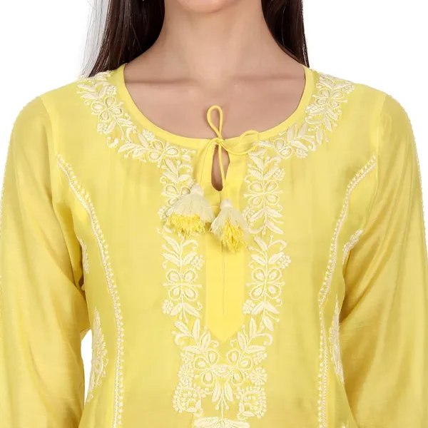 Sunshine_Yellow_Lucknow_Chikankari_Hand_Embroidered_Long_Kurti_Chanderi_Silk
