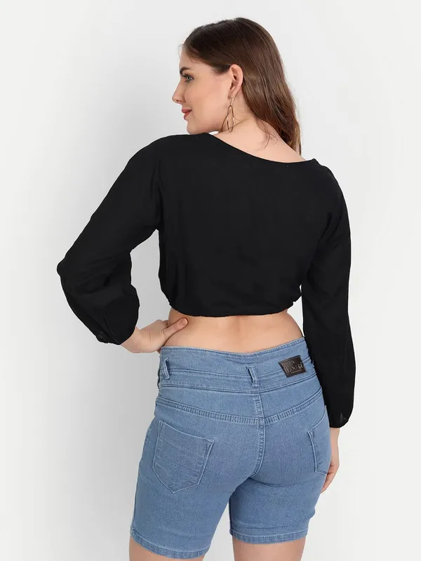 Charismatic_Black_Lucknow_Chikankari_Hand_Embroidered_Crop_Top_With_Tie_Ups_Cotton