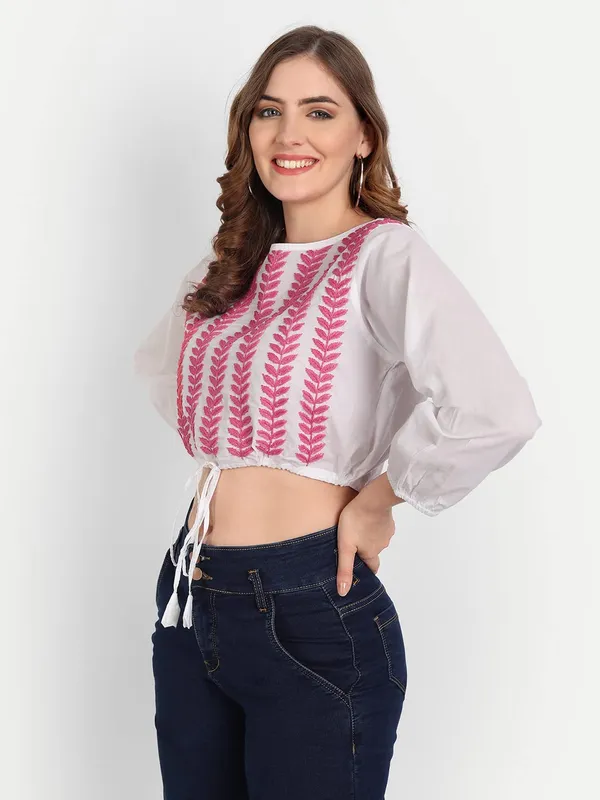 Pretty_Pink_Lucknow_Chikankari_Hand_Embroidered_Crop_Top_With_Tie_Ups_Cotton