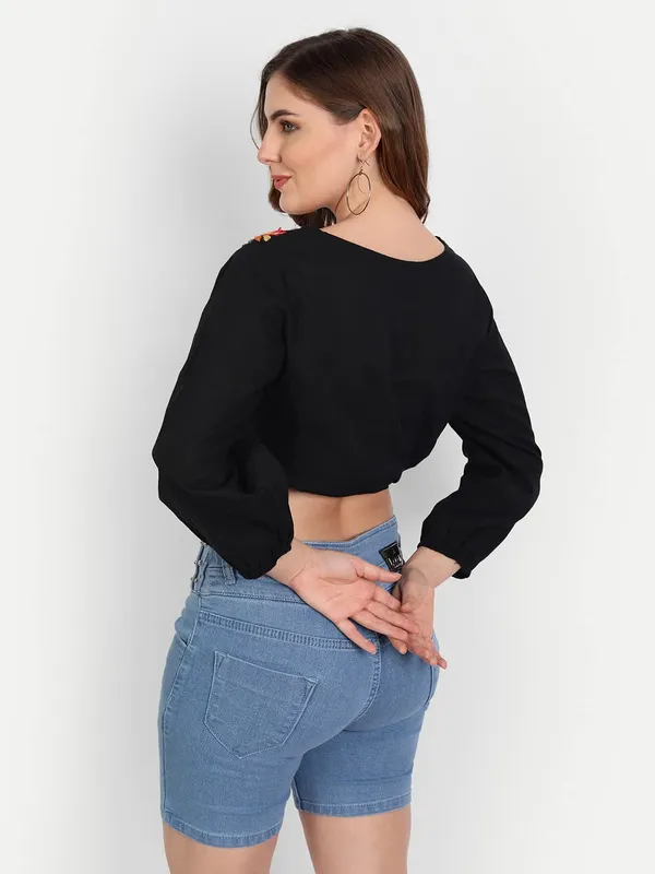 Multi_Black_Lucknow_Chikankari_Hand_Embroidered_Crop_Top_With_Tie_Ups_Cotton