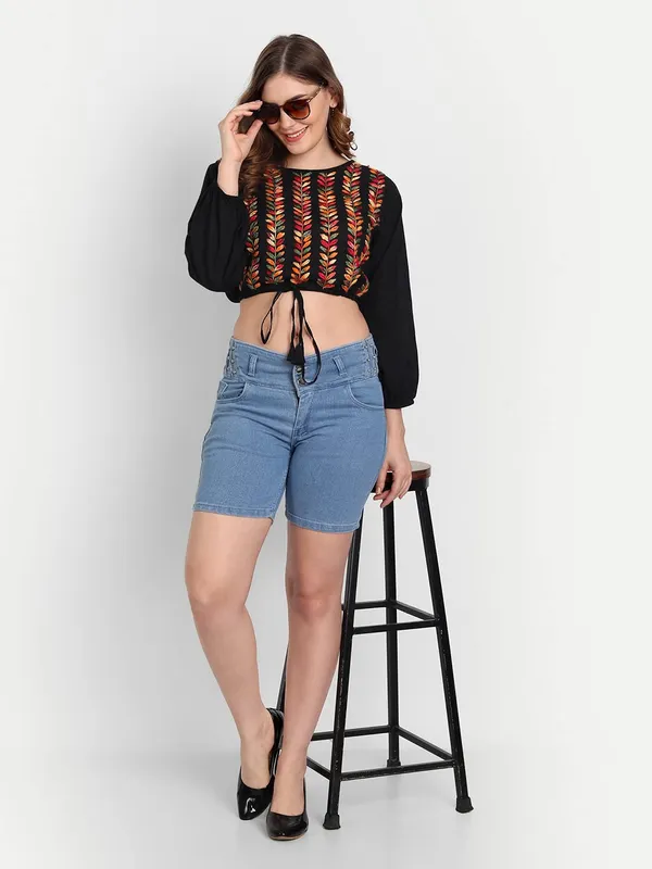 Multi_Black_Lucknow_Chikankari_Hand_Embroidered_Crop_Top_With_Tie_Ups_Cotton