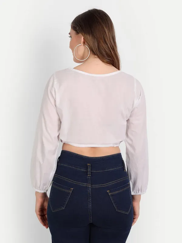 Pristine_White_Lucknow_Chikankari_Hand_Embroidered_Crop_Top_With_Tie_Ups_Cotton