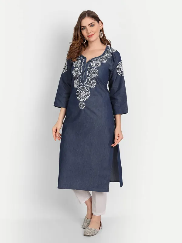 Indigo_Lucknow_Chikankari_Hand_Embroidered_Long_Kurta_Denim