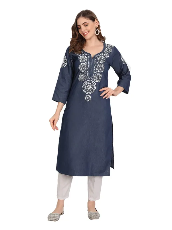 Indigo_Lucknow_Chikankari_Hand_Embroidered_Long_Kurta_Denim