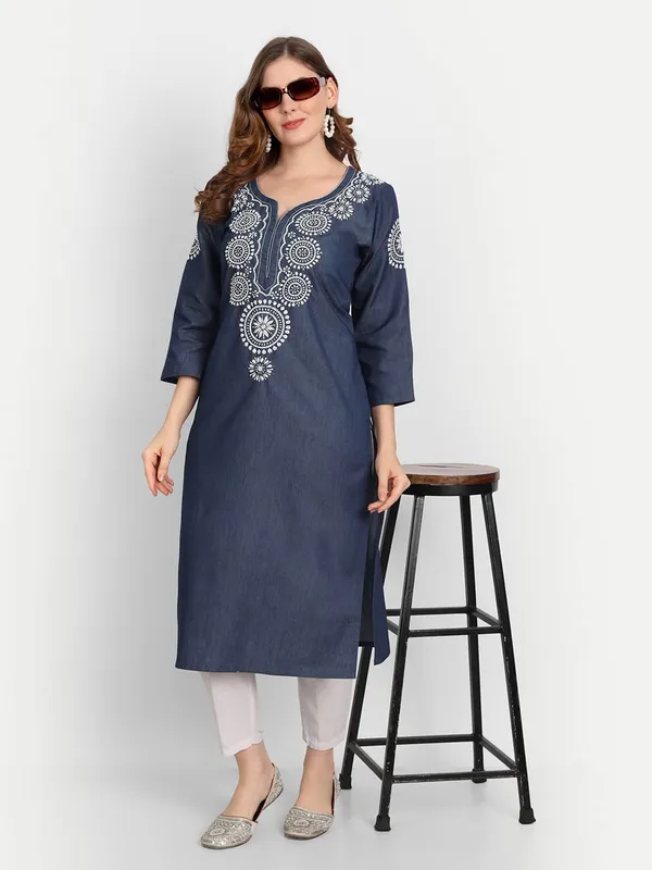 Indigo_Lucknow_Chikankari_Hand_Embroidered_Long_Kurta_Denim