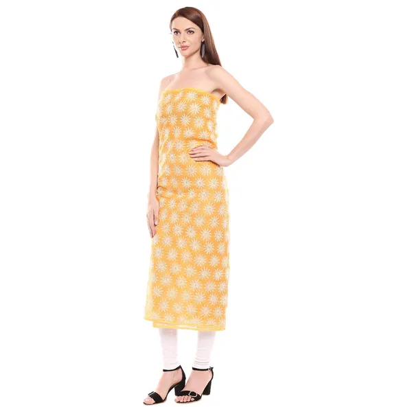 Sunshine_Yellow_Lucknow_Chikankari_Hand_Embroidered_Dress_Material_For_Kurta_Cotton_Free_Size