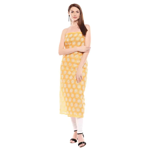 Sunshine_Yellow_Lucknow_Chikankari_Hand_Embroidered_Dress_Material_For_Kurta_Cotton_Free_Size