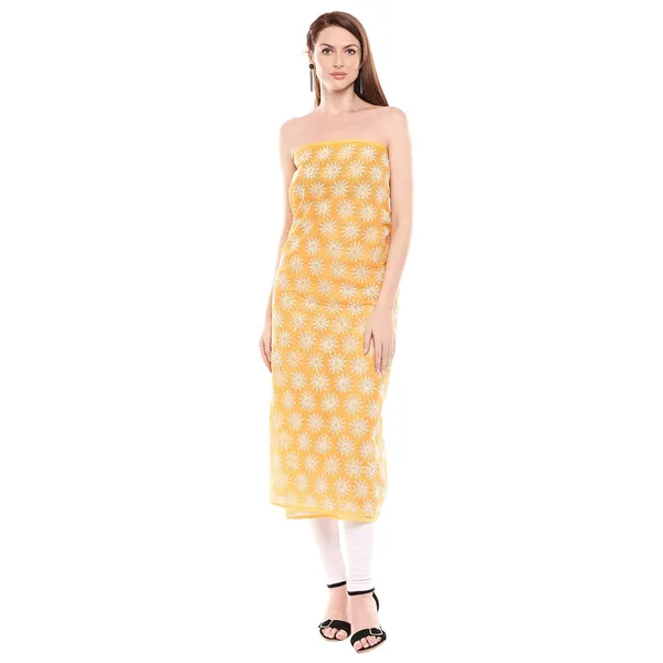 Sunshine_Yellow_Lucknow_Chikankari_Hand_Embroidered_Dress_Material_For_Kurta_Cotton_Free_Size