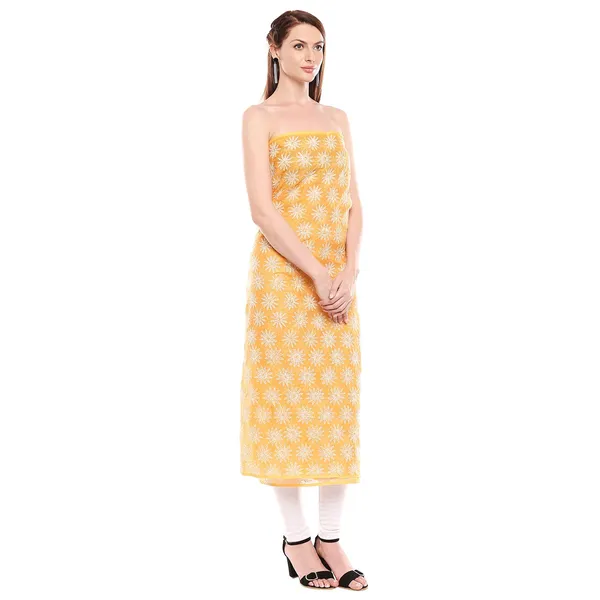 Sunshine_Yellow_Lucknow_Chikankari_Hand_Embroidered_Dress_Material_For_Kurta_Cotton_Free_Size