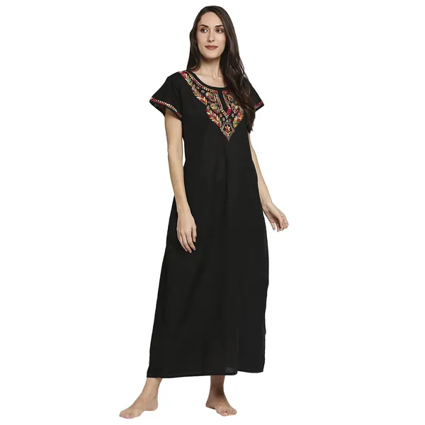 Charismatic_Black_Lucknow_Chikankari_Handcrafted_Night_Gown_Nighty_Cotton