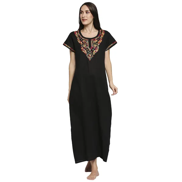 Charismatic_Black_Lucknow_Chikankari_Handcrafted_Night_Gown_Nighty_Cotton