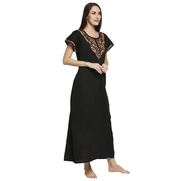 Charismatic_Black_Lucknow_Chikankari_Handcrafted_Night_Gown_Nighty_Cotton