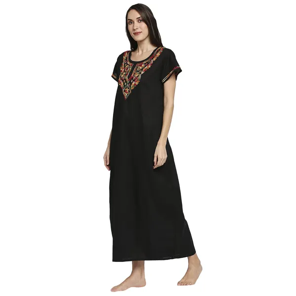 Charismatic_Black_Lucknow_Chikankari_Handcrafted_Night_Gown_Nighty_Cotton